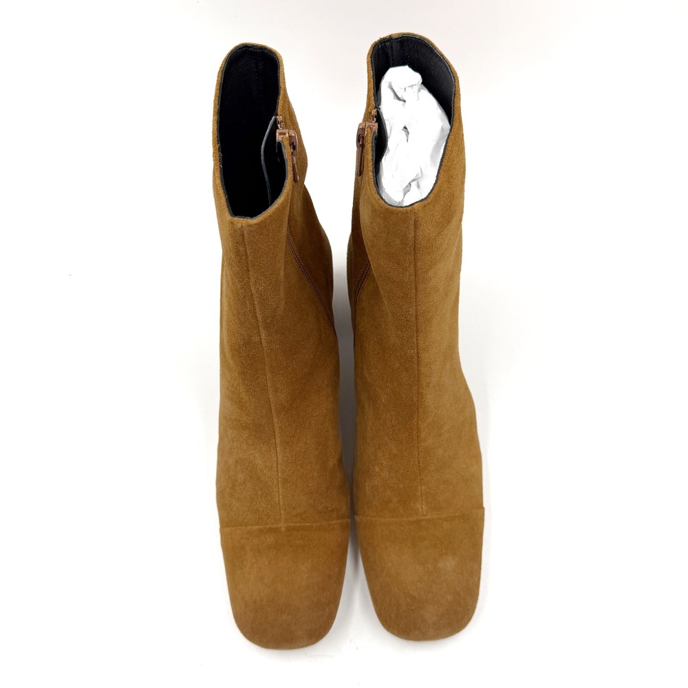 Staud Aimee Short Boot Tan Suede Square Cap Toe Block Heel Women Sz 39.5 / 9.5 - Picture 5 of 11